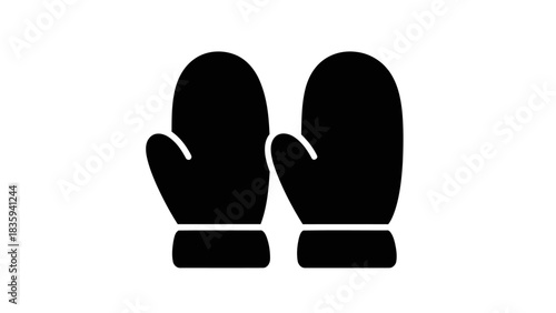 Black silhouette of two warm winter mittens icon for cold weather protection isolated on white background, Vector