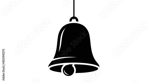 Black silhouette of a hanging bell icon on white for alerts and notifications isolated on white background, Vector