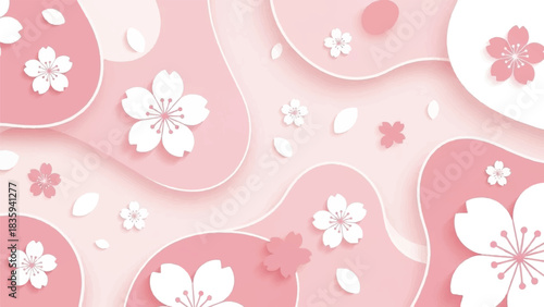 Elegant Pink Cherry Blossoms on Softly Layered Background