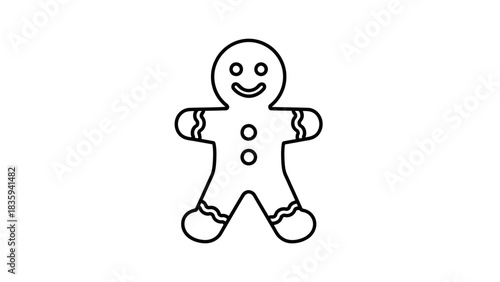 Simple gingerbread man outline drawing, sweet cookie character for design isolated on white background, Vector