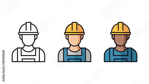 Construction worker icons are depicted in three different styles.