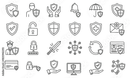 Security and protection doodle icons set vector illustration