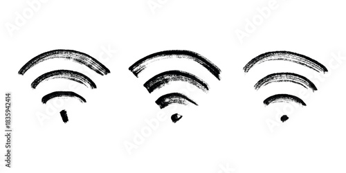 Set of hand drawn free wifi spot zone sign Public wi-fi area sign Wireless internet clipart in doodle style Single element for print, web, design, decor 3G, 4G, 5G, 6G, IoT