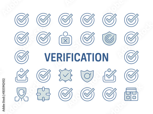 A collection of icons representing various aspects of verification processes.