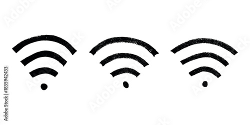 Set of hand drawn free wifi spot zone sign Public wi-fi area sign Wireless internet clipart in doodle style Single element for print, web, design, decor 3G, 4G, 5G, 6G, IoT