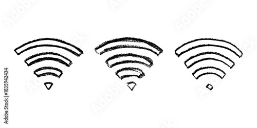 Set of hand drawn free wifi spot zone sign Public wi-fi area sign Wireless internet clipart in doodle style Single element for print, web, design, decor 3G, 4G, 5G, 6G, IoT