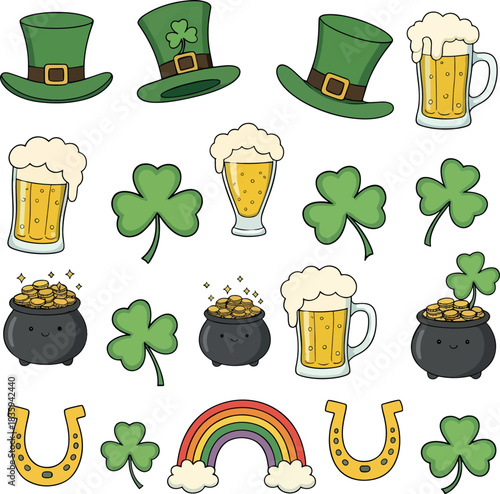 Cute St. Patrick's Day Vector Set Collection of Irish Holiday Icons