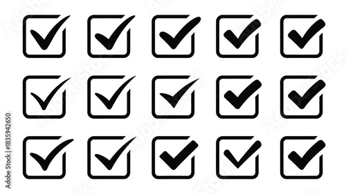 Fifteen checkmarks within square boxes indicate successful completion of tasks.