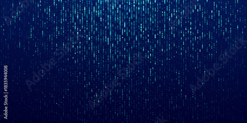 Binary code rain on dark blue background for technology concepts