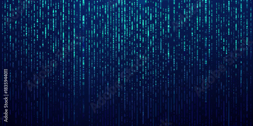 Abstract digital rain background with falling characters and blue gradient