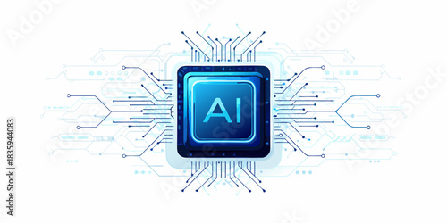 Artificial intelligence chip with circuit board on white background