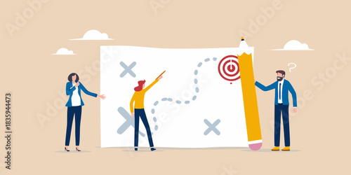 Business team planning strategy to reach target goal together