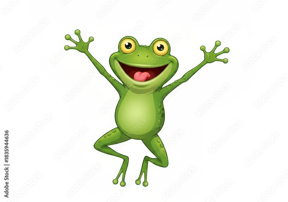 Fototapeta premium Joyful Cartoon Frog with Open Arms and Bright Smile in a Cheerful Pose
