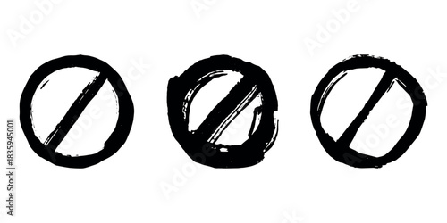 Set of hand drawn prohibition sign No entry symbol Black circle with cross line clipart in doodle style Ban Restriction Forbidden stop Single element for print, web, design