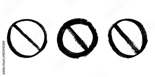 Set of hand drawn prohibition sign No entry symbol Black circle with cross line clipart in doodle style Ban Restriction Forbidden stop Single element for print, web, design