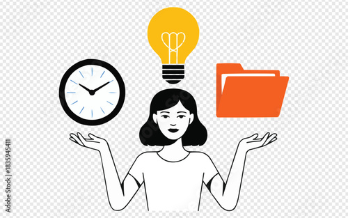 Effective time management with innovative ideas and organized data for a productive workday, balancing tasks and deadlines with creative solutions