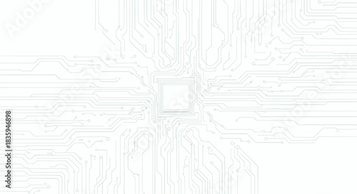 Abstract White Circuit Board Pattern with Central Square.