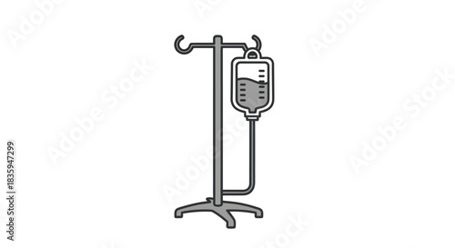 Medical IV Drip Stand with Fluid Bag and Tubing.