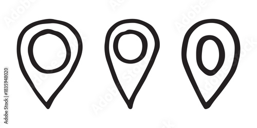 Set of hand drawn map pin Map marker pointer sign GPS and mapping tools Location pin symbol Pinpoint clipart in doodle style Single element for web, design
