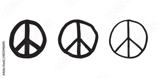 Set of hand drawn peace sign No war symbol Hippie clipart in doodle style Single element for print, web, design, decor