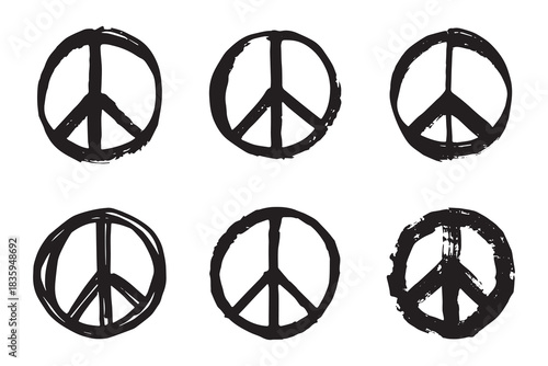 Set of hand drawn peace sign No war symbol Hippie clipart in doodle style Single element for print, web, design, decor