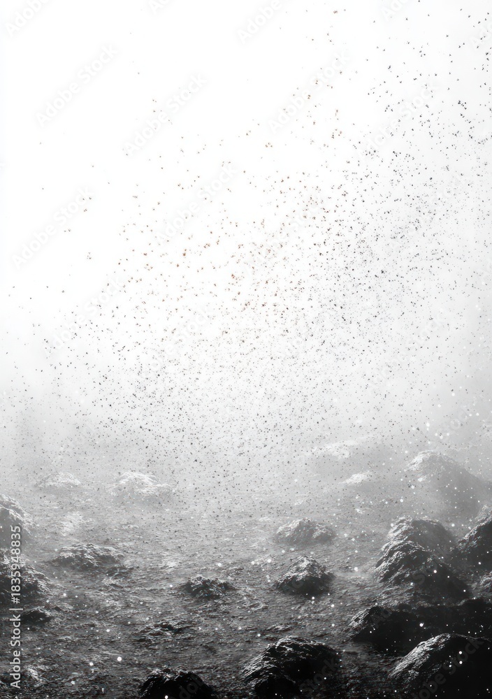 Obraz premium underwater volcanic landscape with rising bubbles and rocky terrain enveloped in mist