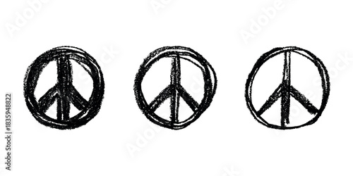 Set of hand drawn peace sign No war symbol Hippie clipart in doodle style Single element for print, web, design, decor