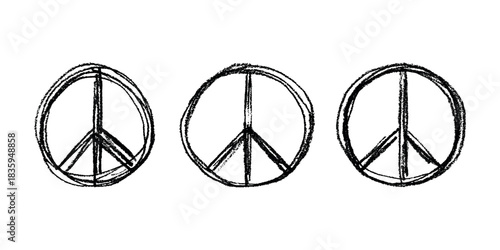 Set of hand drawn peace sign No war symbol Hippie clipart in doodle style Single element for print, web, design, decor