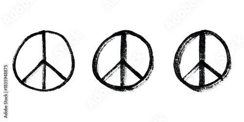Set of hand drawn peace sign No war symbol Hippie clipart in doodle style Single element for print, web, design, decor