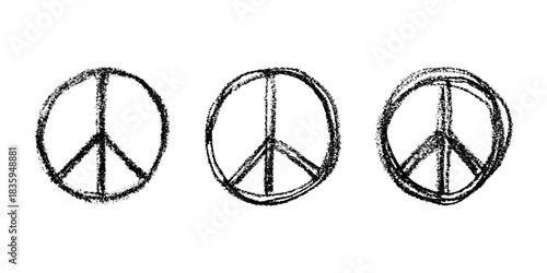 Set of hand drawn peace sign No war symbol Hippie clipart in doodle style Single element for print, web, design, decor