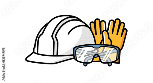 safety equipment: helmet, glasses, gloves, white background clip art preview