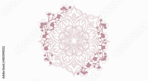 Delicate Floral Mandala with Intricate Geometric Patterns and Soft Pink Accents.