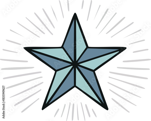 Vibrant blue geometric star icon with a radiating light effect, perfect for representing quality, guidance, and a shining concept