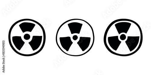 Set of hand drawn radiation sign Nuclear radiation hazard symbol Radioactive danger warning doodle Radioactive waste Single element for print, web, design, decor