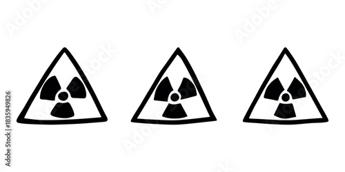 Set of hand drawn radiation sign Nuclear radiation hazard symbol Radioactive danger warning doodle Radioactive waste Single element for print, web, design, decor