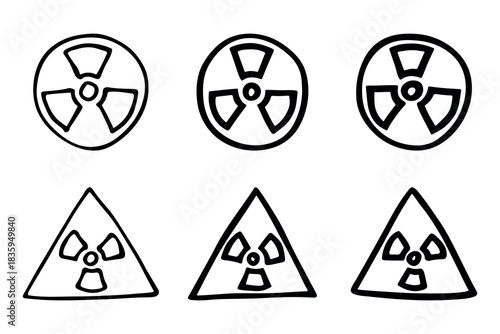 Set of hand drawn radiation sign Nuclear radiation hazard symbol Radioactive danger warning doodle Radioactive waste Single element for print, web, design, decor