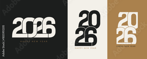 2026 Happy New Year design vector. trendy unique new year 2026 logo design template . Creative concept Happy New Year 2026 poster set. Design template with 2026 typography logo for celebration 