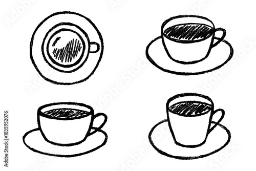 Set of cute hand drawn cup of tea or coffee Simple mug clipart Cozy home doodle Single element for design
