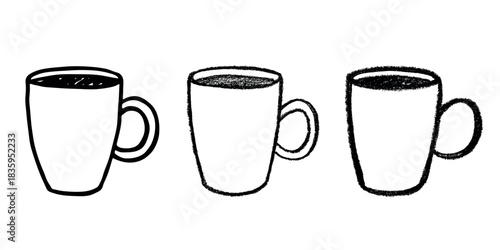 Set of cute hand drawn cup of tea or coffee Simple mug clipart Cozy home doodle Single element for design