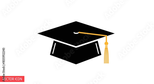 Simple Black Graduation Cap with Tassel Icon.