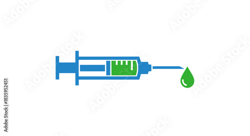 Vector Illustration of a Blue and Green Medical Syringe.
