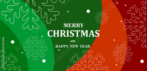 Greeting card merry christmas and happy new year on green and red color