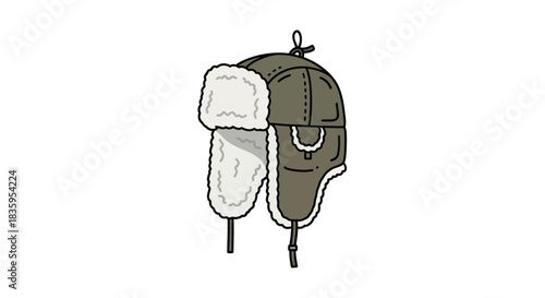 Warm Green Trapper Hat with White Faux Fur Lining and Ear Flaps.