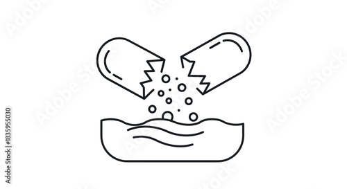 Broken Capsule Releasing Medication into Liquid Solution.