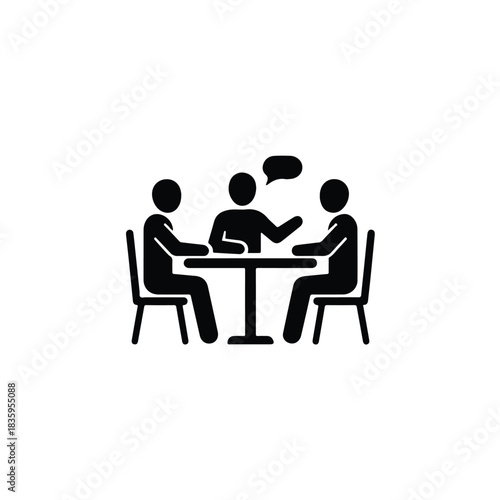 People talking around a table, collaboration and discussion icon