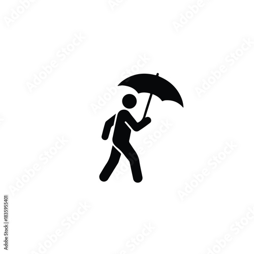 Abstract silhouette illustration of a walking person holding an open umbrella, symbolizing protection from rain or adversity