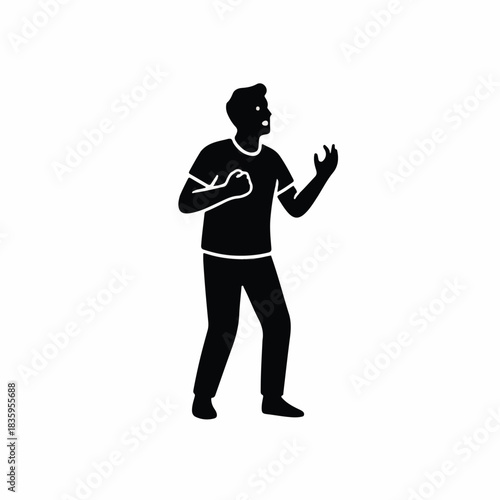 Dynamic silhouette of an angry or yelling man gesturing forcefully, conveying strong emotion and expression