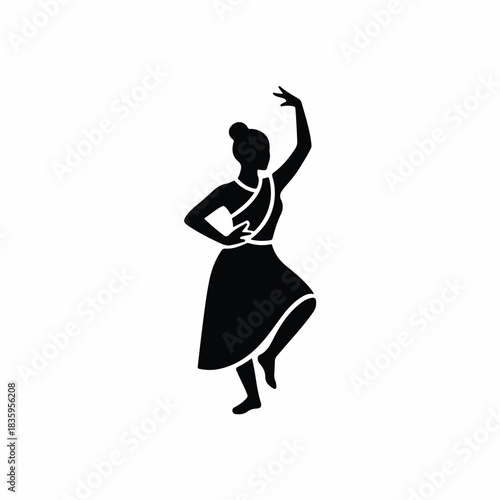 Graceful Indian Classical Dancer Silhouette Vector Icon Capturing Traditional Cultural Artistry