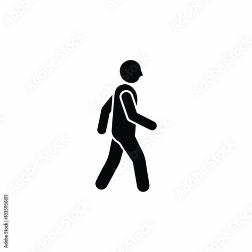 Simple graphic depiction of a walking person, a black silhouette icon representing movement and pedestrian activity suitable for various designs and signage