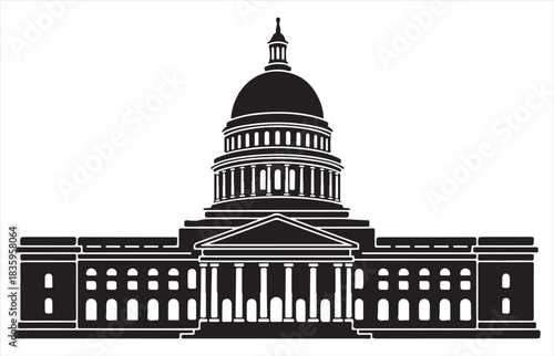 Striking silhouette of a grand classical government building with a prominent dome and columns